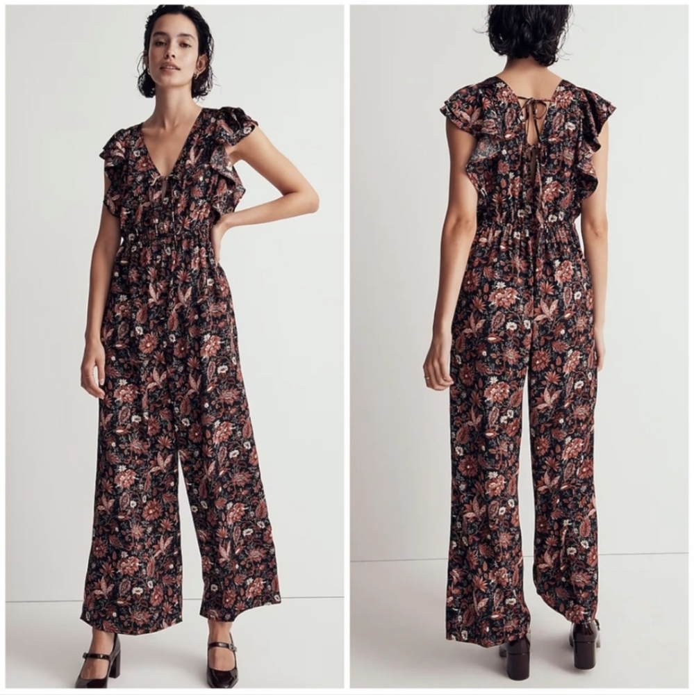 NWT Madewell Pampas Blooms drop-v ruffled jumpsuit Size XS